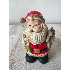 Napco? Vintage ceramic roly poly Santa bear Bank Xmas statue figurine 5610